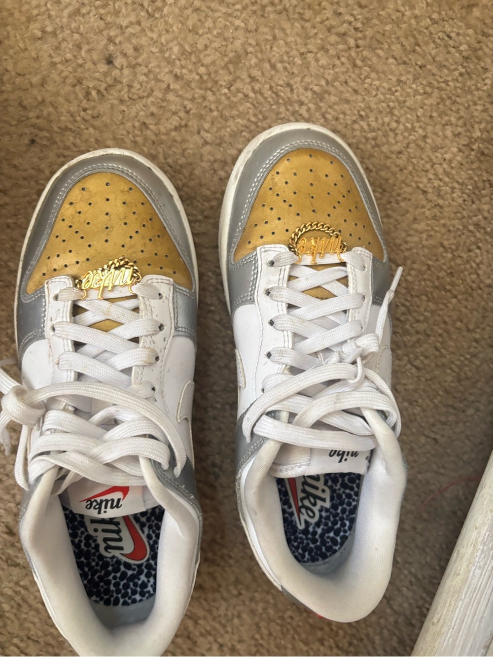 Nike White Silver Mustard Low-Top Sneakers